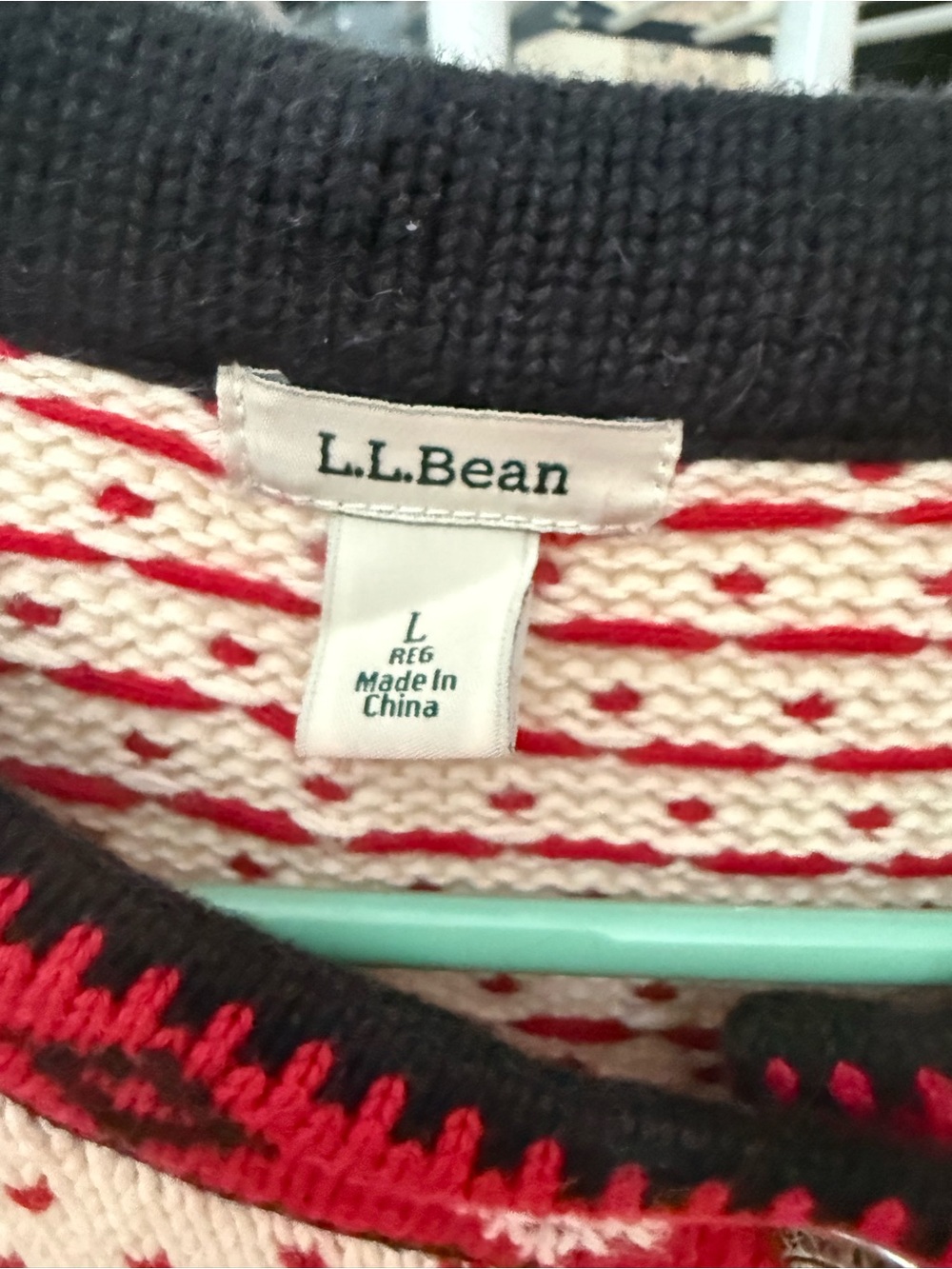 L.L. Bean Red and Cream Fair Isle Button-Up Cardigan - Picture 3 of 7